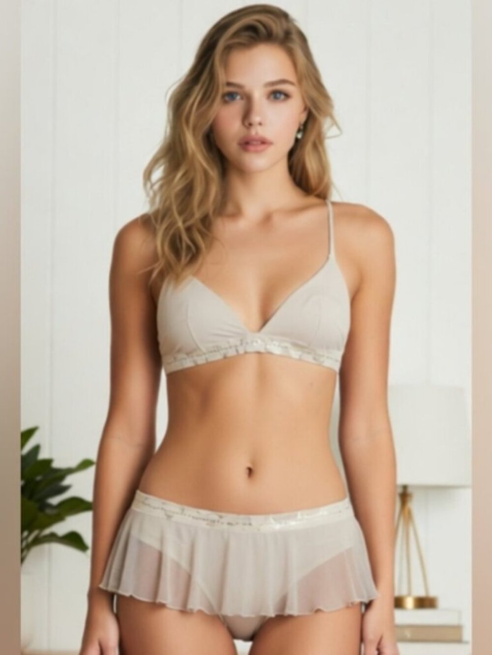 Cabernet SZ L NWT 2 Piece Wedding Night Lingerie Embellished Ivory Bikini Skirt